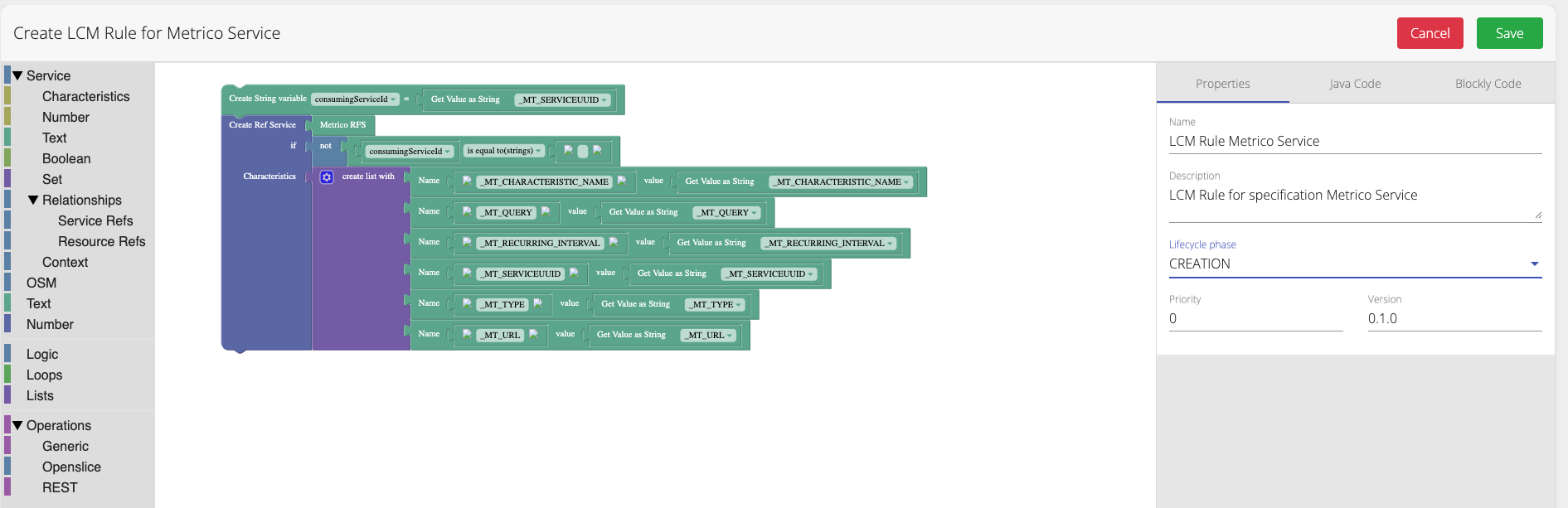 METRICO CFSS Creation Rule