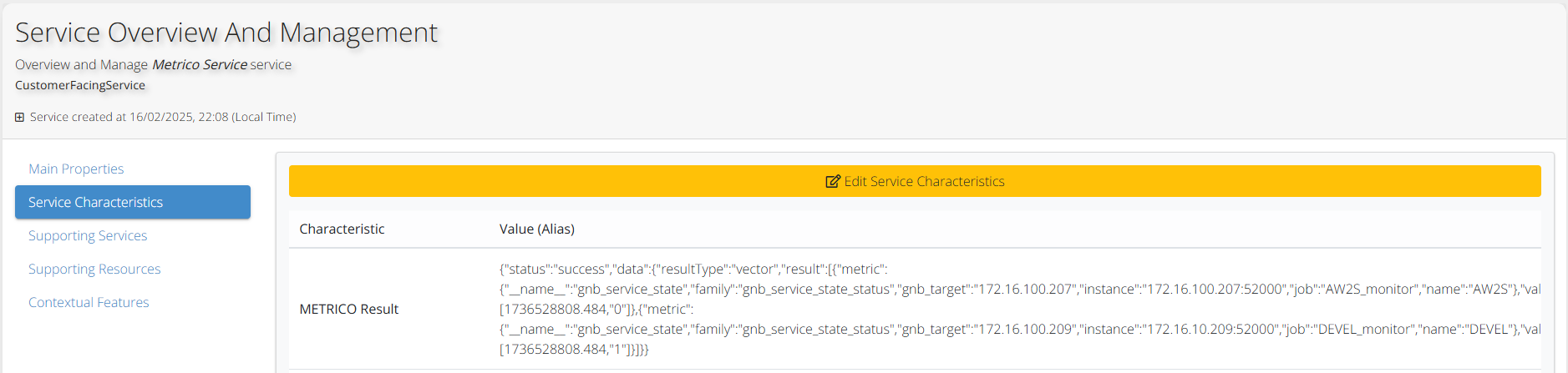 Metrico monitoring data retrieval